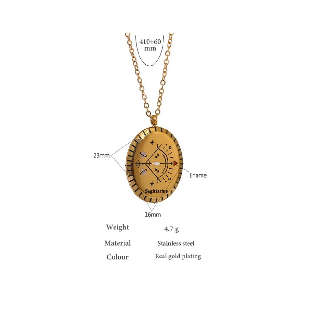 AQUARIUS--NEW 18K Gold Plated  Sign Zodiac Oval Pendant Necklace - Picture 2 of 5